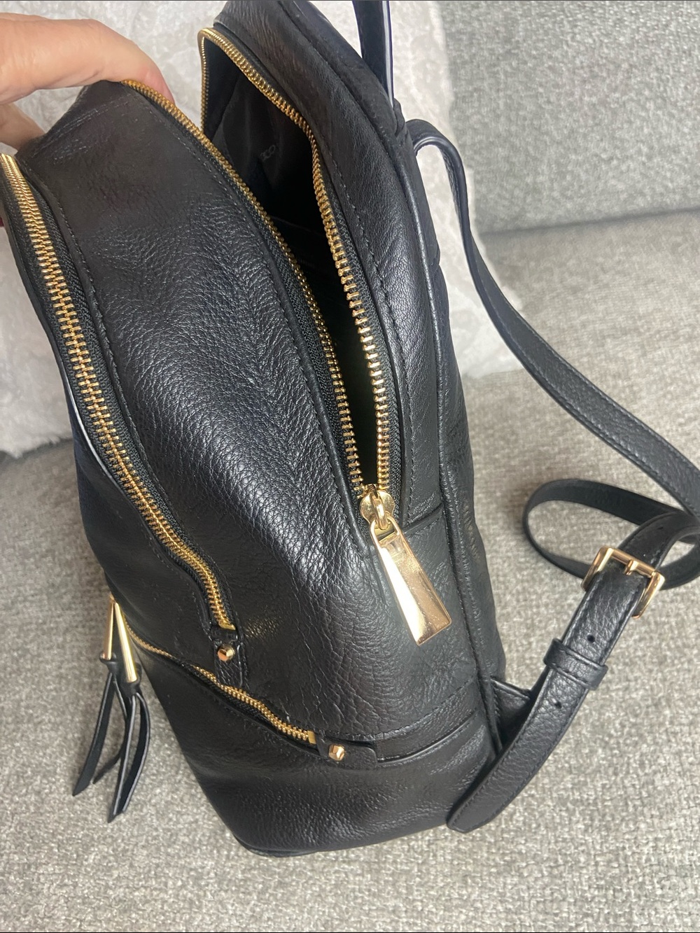 Michael Kors Black Pebbled Leather Backpack with Gold Hardware Accents - Picture 9 of 10